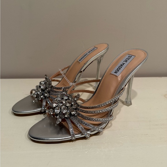 Steve Madden Women's Pamola Silver Rhinestone Embellished Heels - Picture 1 of 10